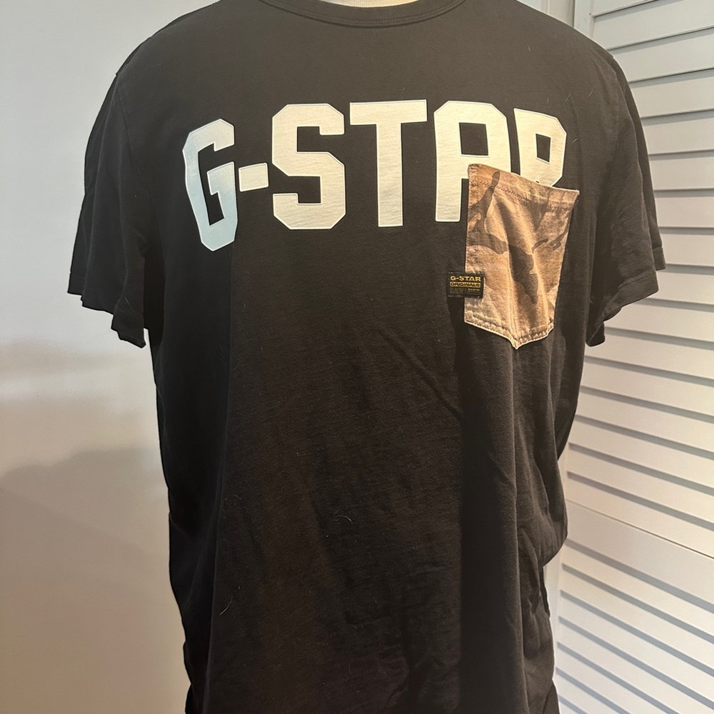 G-Star Black Tee with Brown Pocket
